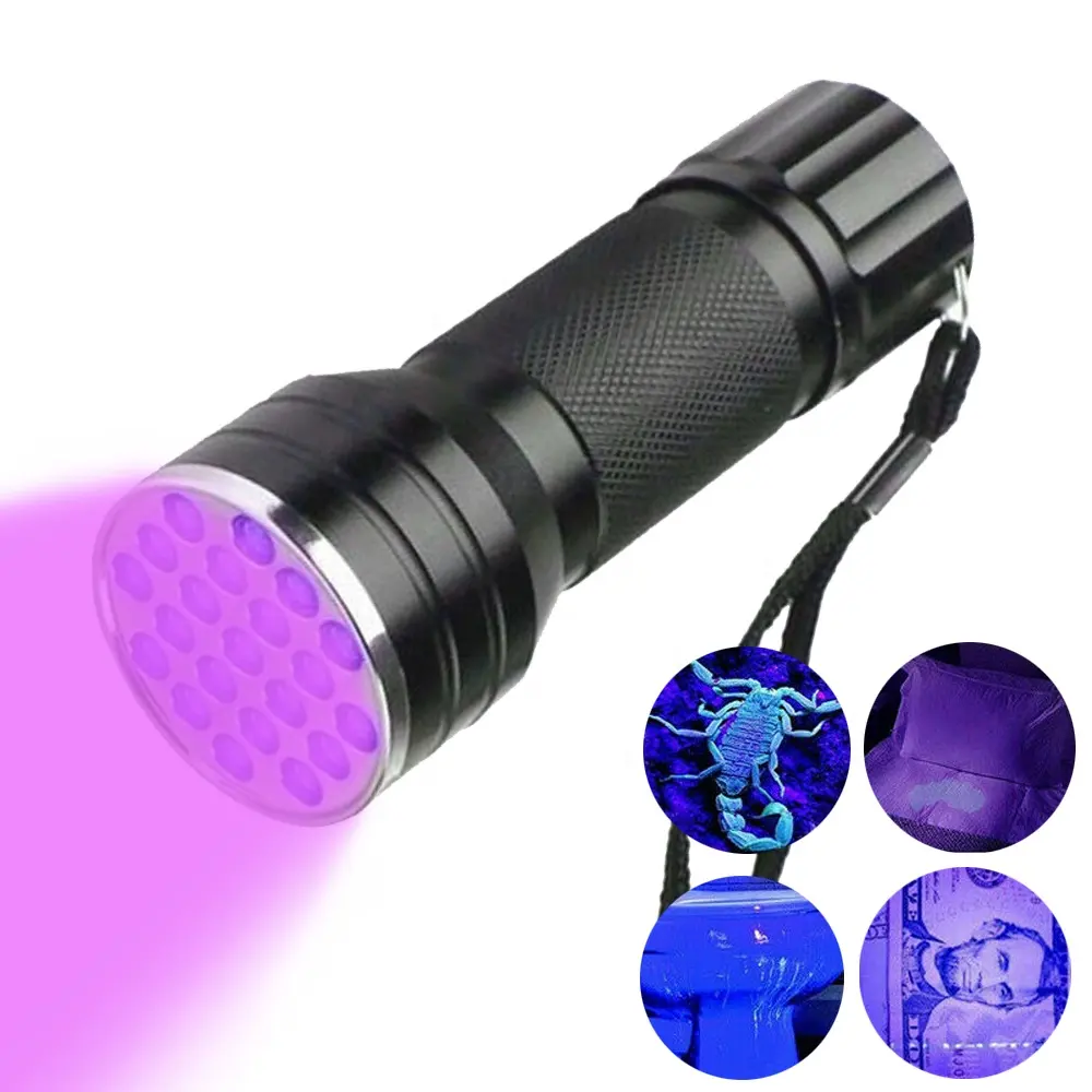 21LED UV flashlight UV light profession Scorpion detector Hunter Finder Ultraviolet Black light 395nm find Urine & Bodily Fluis