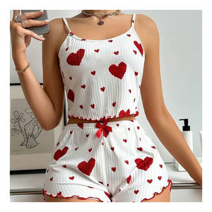 New Popular 2pcs Sexy Sleepwear Heart Print Nightwear Summer Soft Pajamas Set Women's Sleepwear Women Sexy Pajama - Product Image 1