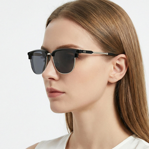Retro Browline Gafas de sol Hombres Mujeres Clásicas Gafas de sol de medio borde Moda masculina Anti-deslumbramiento Vacaciones - Product Image 3
