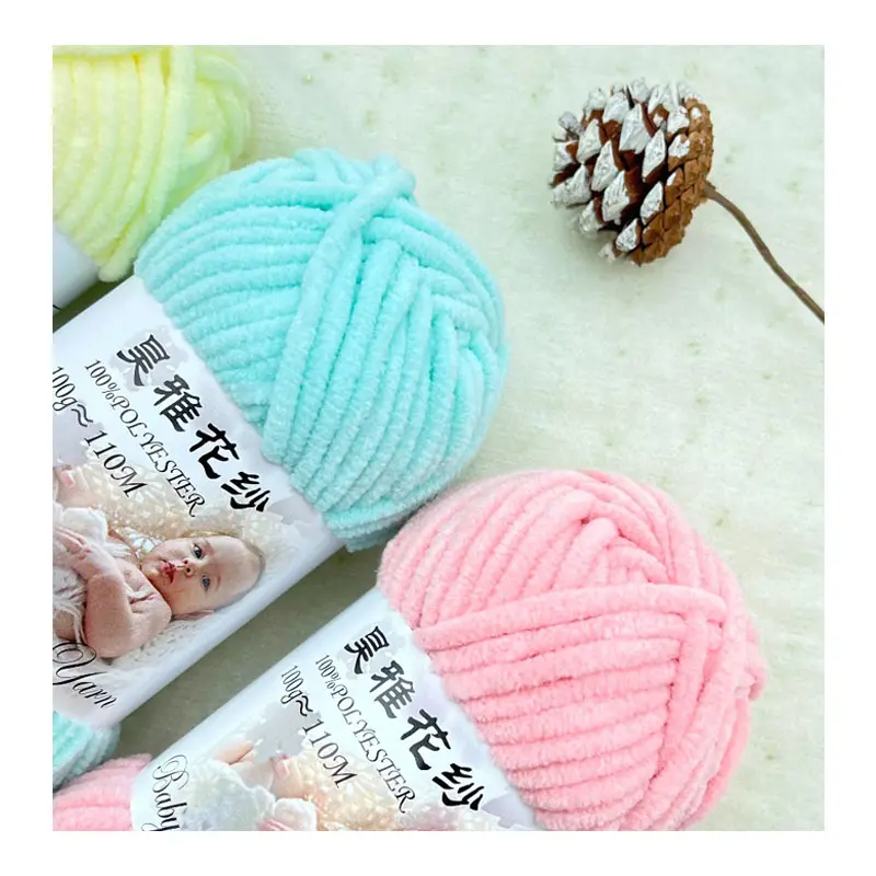 China Werkslieferung 100 g 100 % Polyester dickes flauschiges samtliches Chenille-Amigurumi klobige Decke Garn Plüsch-Baby-Struktgarn