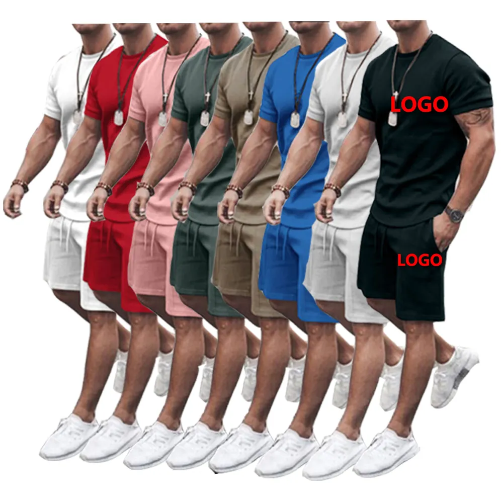 Set celana pendek pria ukuran plus, set 2 potong musim panas pendek cocok logo kustom untuk pria