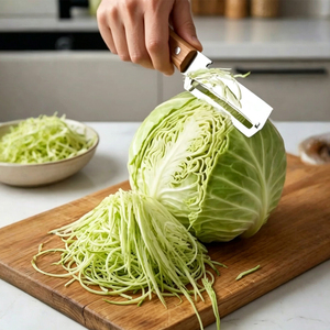 Éplucheur multifonctionnel en acier inoxydable pour légumes et fruits, lame de 95 mm, design plat, manche en bois, poignée antidérapante, outil de cuisine manuel - Product Image 3