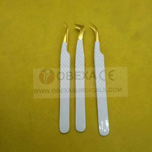 Juego de Pinzas para Extensión de Pestañas Clásicas, 3 Piezas de Acero Inoxidable, Puntas Puntiagudas, Color Blanco Dorado, Herramienta de Belleza de Alta Calidad, para Cejas, Obexa - Product Image 2