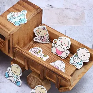 50pcs Wood Boy Girl Baby Diary Scrapbook Wooden Baby Sticker For Album DIY Baby Shower Decoration Craft