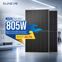 Panneau solaire bifacial Sunevo 770W 800W 805W avec double vitrage, technologie N-Type BC pour les centrales solaires industrielles en climat difficile