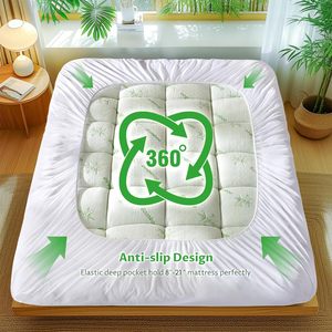 Sang trọng siêu mềm chần không thấm nước làm mát tre Nệm Bìa giường Topper cao cấp gối Top - Product Image 4