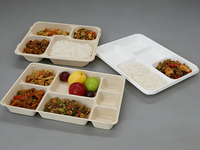 Boîte plate jetable écologique et biodégradable en papier kraft à six compartiments, auto-érectible, de qualité alimentaire, pour sushis et sucre