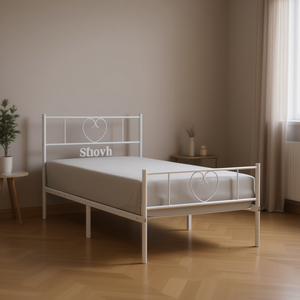 Struttura Letto Singolo in Acciaio Verniciato a Polvere Bianca, Arredamento Camera da Letto in Metallo Rettangolare - Product Image 2