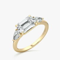 Bague de fiançailles en or massif 14K/18K avec diamant de laboratoire cultivé CVD/HPHT VVS certifié IGI, taille émeraude, trois pierres latérales de 0,5 à 3 carats