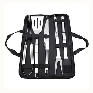 Conjunto de ferramentas para churrasco, 5 peças, grelhada, ferramentas para churrasco, aço inoxidável, churrasco, conjunto de ferramentas de churrasco com bolsa de transporte