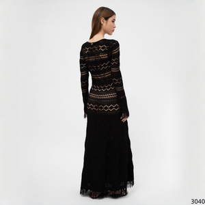 Robe longue sexy en dentelle ajourée, col en <span class=keywords><strong>V</strong></span>, à nouer devant, ourlet à franges, moulante, pour cocktail, coupe ajustée pour femme, ensemble <span class=keywords><strong>pull</strong></span> - Product Image 6
