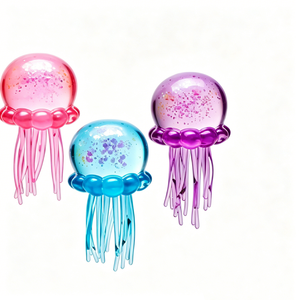 Factory Soft Plastic Jellyfish Stress Relieving Squeeze Squishy <b>Fidget</b> Toy Glitter Transparent Jelly Wiggly Tentacle Sensory - Product Image 1