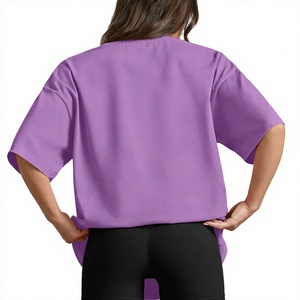 Oversized Plus Size Women's T-Shirt Solid Purple 100% Cotton Crew Neck Short Sleeve Loose Fit Regular Length Jersey Fabric - Product Image 6
