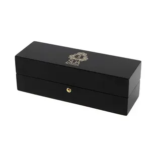 Custom luxury single pack cigar box wooden humidor box black piano paint light mirror storage gold hinge box