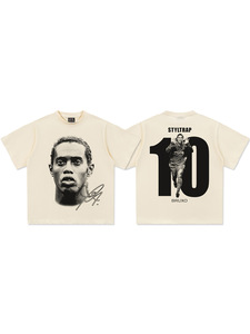 Adriano 2025 nouveau T-shirt homme lourd Double fil 300g pur coton Football Star imprimé Design T-shirt blanc - Product Image 3