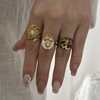 Bague CUMAI en acier inoxydable plaqué or avec perle rose vintage française, motif léopard et ligne irrégulière pour femme, bijoux de mode