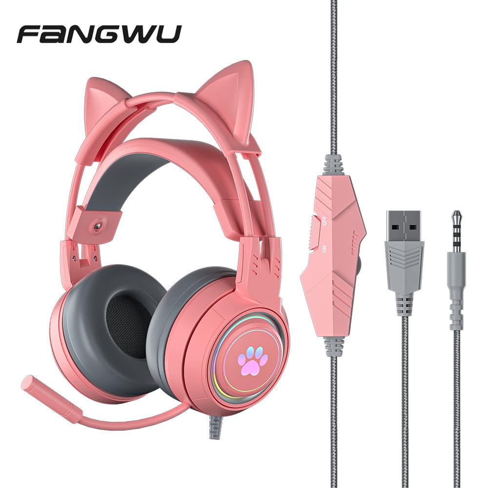 Cat Ear Gaming Headphones Kids Headset with Noise Cancellation