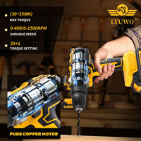 Ensemble d'outils électriques sans fil LYUWO avec batterie au lithium jaune, perceuse à batterie au lithium, tournevis électrique, réparation à domicile, perçage du bois