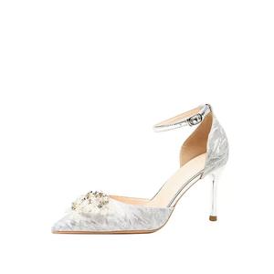 Sandali alla Moda con Cinturino alla Caviglia in Raso, Fiocco di Perle, Tacco Sottile, Punta a Spillo, per Estate e Autunno, Matrimoni e Feste, con Rialzo - Product Image 1