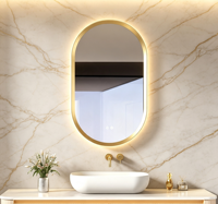Espejo de Baño con Marco Dorado, LED Inteligente Antivaho, Retroiluminado, Espejo de Vanidad de Pared, Espejo de Lujo para Baño, para Proyectos Residenciales y Hoteles