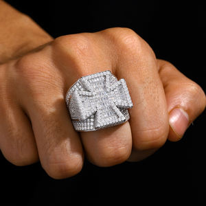 Anillo de Moda Hip Hop, Chapado en Oro, Plata de Ley 925, Diamante Moissanita VVS, Anillo Cruzado <span class=keywords><strong>Maltese</strong></span> Brillante para Hombre - Product Image 5