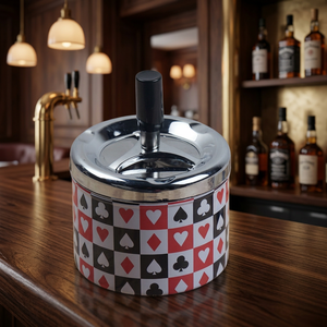 Cendrier de bureau rond en acier inoxydable avec motif de cartes à jouer pour usage domestique - Product Image 3
