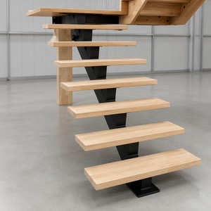 Escalera Flotante Moderna con Diseño en <span class=keywords><strong>Zigzag</strong></span> Central, Peldaños de Roble Macizo, Diseño de Escalones Abiertos, Personalizada para Villas, Lofts y Espacios Comerciales - Product Image 3