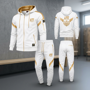 Conjunto Deportivo Informal para Hombre Long Mission, Chaqueta con Capucha y Cremallera en Color Blanco Dorado, Pantalones Deportivos Transpirables y Ligeros para Invierno - Product Image 2