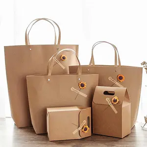 shenchi handmade wholesale retail personalized square bottom large kraft paper bag for DIY flower packing cloth packing outdoor