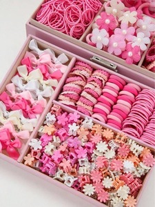 Combinaisons multiples de pinces à cheveux et d'élastiques à cheveux, série rose, style mignon et doux, accessoires pour cheveux de fille, bijoux de mode en gros - Product Image 6