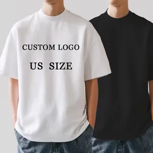 Camiseta masculina de tamanho grande com gola grande e pesada, camiseta vintage com decote pequeno e de algodão em branco, 350 g/m2