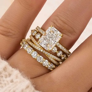 Trendy Design 925 <b>Sterling</b> <b>Silver</b> 3.5 Carat Moissanite Radiant Cut 4Prong Wedding <b>Ring</b> <b>Set</b> Three Classic Yellow Gold Plated - Product Image 1