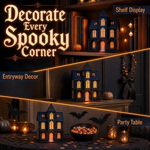Décoration de maison hantée gothique en bois Dodge pour Halloween, 19,5x18,5x28,5cm, ornement de fête - Product Image 3