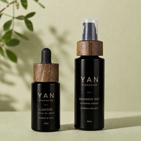 Envase YAN de 30ml 50ml, Botella de Vidrio Violeta/Negro Ecológica Personalizada con Gotero/Bomba y Collar de Ceniza Natural para Aceite Esencial y Sérum