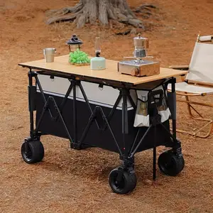 New Design Factory Price Outdoor Wagon Collapsible Folding Attached Table Camping Wagon Fold Camp Cart