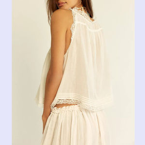 Ensemble pyjama 2 pièces pour femme été 2026, style Y2K, avec dentelle, haut à bretelles à nouer devant et pantalon long ample, ensemble de pyjama, vêtements de détente - Product Image 3