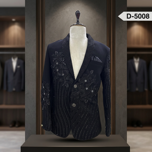 Blazer de Hombre con Bordado Floral, Chaqueta de Traje Negra de Poliéster con Detalles de Cuentas y Dos Botones - Product Image 3