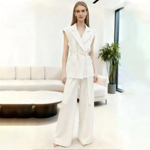 Women's Summer Two-piece <b>Set</b> 2026 Cap Sleeve V-neck <b>blazer</b> Vest Wide-leg Pants Suit - Product Image 4