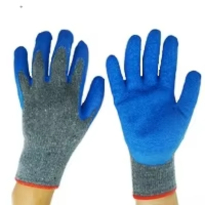 Guantes de seguridad de látex corrugado con revestimiento de látex corrugado azul, tejido de algodón gris de calibre 10, para construcción. - Product Image 2