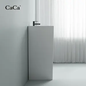 CaCa Hot Sale Big Size Square Shape Solid Surface Washing Pedestal Basin Freestanding Column Ceramic Basin Sink