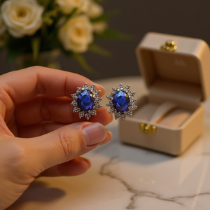 Orecchini a lobo ovali in argento placcato con zirconi, design floreale, per donna, gioielli classici alla moda, orecchini in lega. - Product Image 2