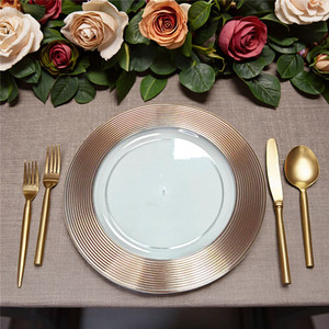 Platos Transparentes Redondos con Rayas Doradas y Plateadas de 13 Pulgadas para Decoración de Bodas y Fiestas en el Hogar - Product Image 3
