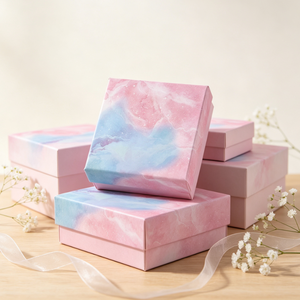 Caja de Joyería de Mármol Personalizada de Fábrica, Caja Cuadrada Rígida con Degradado Rosa y Azul para Cosméticos, Regalos y Artículos Pequeños - Product Image 5