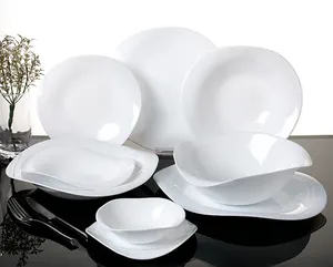 カーブエッジチャージャープレートレストランホテルカスタムホワイトオパールガラス食器強化ガラスディナープレートボウルサービング料理