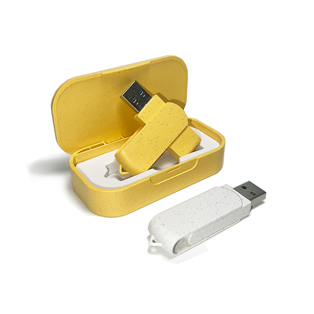 New Gift Box Wheat Straw Swivel USB Flash Drive 2.0 1GB 2GB 4GB Pendrive USB Memory Stick 3.0 8GB 16GB 32GB Custom Your Logo