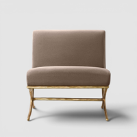 Fauteuil de salon en velours taupe de luxe, fauteuil d'appoint moderne sans accoudoirs avec cadre en X doré incurvé pour salon