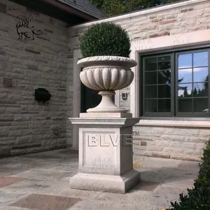 BLVE Design moderno giardino esterno decorativo in pietra naturale granito fioriera vaso di marmo bianco vaso di fiori