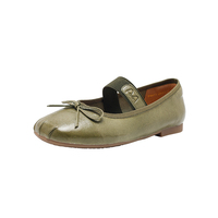 Ballerines en cuir véritable vintage couleur macaron pour femmes, avec semelle en caoutchouc, légères et confortables