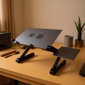 Support pour ordinateur portable en aluminium, hauteur réglable, support de bureau pliable pour usage domestique et professionnel, noir et rose rouge - Product Image 3