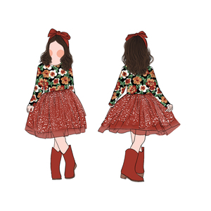 Vestito da bambina Little Glow Kid, nuovo design personalizzato, in fibra di proteine del latte, a maniche lunghe, con gonna a fiori, in tulle brillante. - Product Image 5